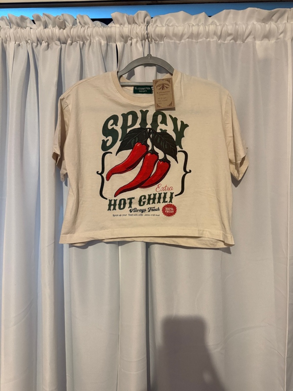 Kathmandu Cream Crop Tee with Red Chili Graphic